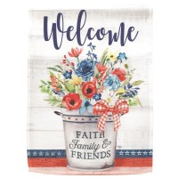2pk -Flag Welcome Patriotic Flower Jar 13x18 - (Pack of 2)