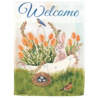 2pk -Flag Welcome Bunny With Tulips 13x18 - (Pack of 2)