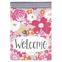 2pk -Flag Welcome Pink Flowers 13x18 - (Pack of 2)