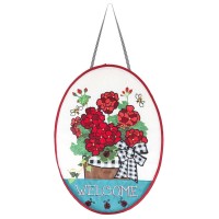 2pk -Door Banner Geraniums Welcome Burlap - (Pack of 2)