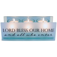 2pk -Tealight Lord Bless Our Home Blue - (Pack of 2)