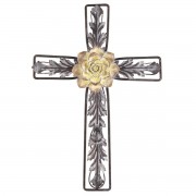 METAL WALL CROSS WITH RESIN FLOWER 18.5" METAL WALL CROSS WITH RESIN FLOWER 18.5"