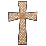 BASKET WEAVE METAL WOOD WALL CROSS 18"H BASKET WEAVE METAL WOOD WALL CROSS 18"H