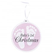 3pk -Ornament Babys 1st Christmas Pink MDF - Pack of 3