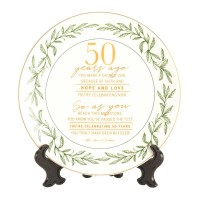 2pk -PLATE 50 YEARS AGO PORC 6" W/ STAND - (Pack of 2) 2pk -PLATE 50 YEARS AGO PORC 6" W/ STAND - (Pack of 2)