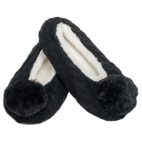 2pk -Women's Black Pom-Pom Indoor Slipper - (Pack of 2)