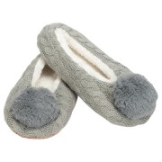 2pk -Women's Gray Knit Pom-Pom Indoor Slipper - (Pack of 2)