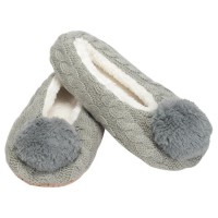 2pk -Women's Gray Knit Pom-Pom Indoor Slipper - (Pack of 2)