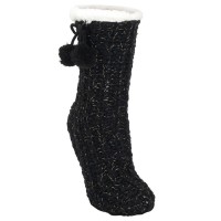 2pk -Women's Black Pom-Pom Slipper Socks - (Pack of 2)