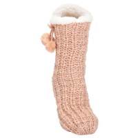 2pk -Women's Dusty Pink Pom-Pom Slipper Socks - (Pack of 2)