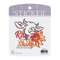 6pk -Sticker Cow Rise And Shine And Give God - Pack of 6 6pk -Sticker Cow Rise And Shine And Give God - Pack of 6