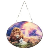 2pk -Oval Suncatcher Laying Lion And Lamb 9in - (Pack of 2)