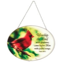 2pk -Oval Suncatcher Cardinal Psalm 100:2 9in - (Pack of 2)