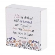 2pk -Tabletop Plaque She Is Clothed 3x3 - (Pack of 2) 2pk -Tabletop Plaque She Is Clothed 3x3 - (Pack of 2)