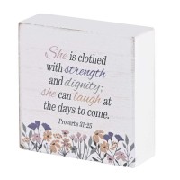 2pk -Tabletop Plaque She Is Clothed 3x3 - (Pack of 2)