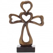 2pk -Brown Contemporary Heart Cross On Base - (Pack of 2)