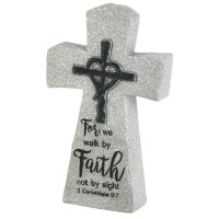 2pk -Tabletop Cross Faith 2Cor.5:7 Resin 7in - (Pack of 2)