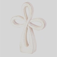 WHITE WASH TABLETOP CROSS 8"