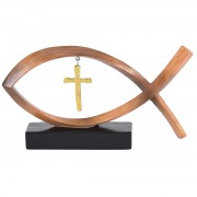 Tabletop Figurine Fish Brown With Cross Tabletop Figurine Fish Brown With Cross