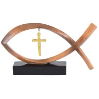 Tabletop Figurine Fish Brown With Cross
