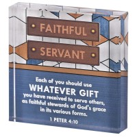 2pk -Tabletop Glass Plaque Faithful 3X3 - (Pack of 2)