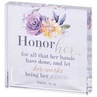 2pk -Tabletop Glass Plaque Honor Her 3X3 - (Pack of 2)