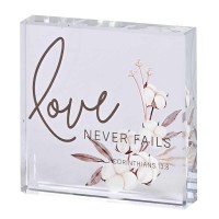 2pk -Tabletop Glass Plaque Love Never Fails - (Pack of 2)