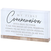 2pk -Tabletop Glass Plaque Communion John6:35 - (Pack of 2)