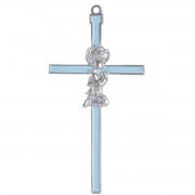 WALL CROSS PRAYING BOY 6" BLUE INLAY