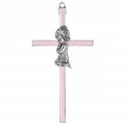 WALL CROSS PRAYING GIRL PINK INLAY 6"