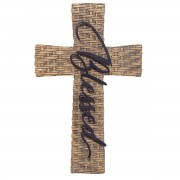 BASKET WEAVE BLESSED WALL CROSS 10" BASKET WEAVE BLESSED WALL CROSS 10"