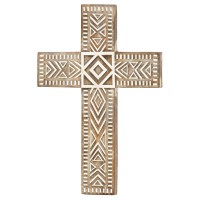 Wall Cross Boxy Brown White Wash 10H Wall Cross Boxy Brown White Wash 10H