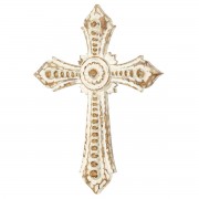 Wall Cross Brown White Wash Resin 13.75h