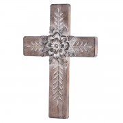 Wall Cross Brown Flower Resin 12in