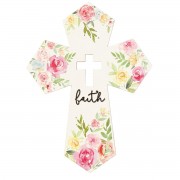 2pk -Wall Cross White Floral Faith Wood - (Pack of 2)