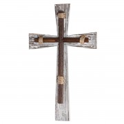 Wall Cross White Wood Iron Rope 19.75h