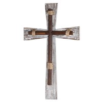 Wall Cross White Wood Iron Rope 19.75h
