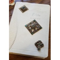 NAB Ornate Brass Jeweled Bible White NAB Ornate Brass Jeweled Bible White