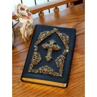 NASB Lake Blue Stone Jeweled Black Compact Bible