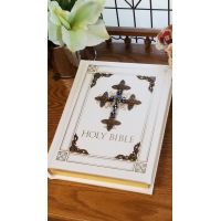 Jeweled Sapphire Crystal RSV Catholic Family Bible - White