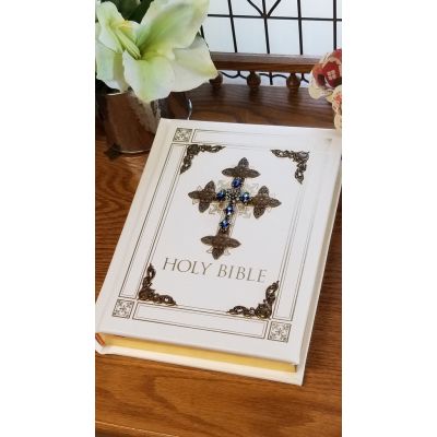 Jeweled Sapphire Crystal RSV Catholic Family Bible - White -  - DABB12111