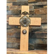Quarter Sawn Oak Wall or Table Cross Jeweled. Watching Over You