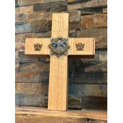 Quarter Sawn Oak Wall or Table Cross Jeweled. Guardian Angel Love