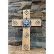 Quarter Sawn Oak Wall or Table Cross Jeweled Spanish Floral Journey