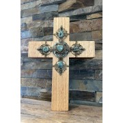 Quarter Sawn Oak Wall or Table Cross Jeweled. Lead by Heart