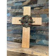 Quarter Sawn Oak Wall or Table Cross Jeweled Beauty of Elegance