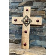 Quarter Sawn Oak Wall or Table Cross Jeweled Royal French Beauty