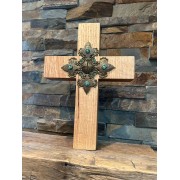 Quarter Sawn Oak Wall or Table Cross Jeweled Beauty in French Iris
