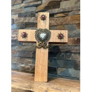 Quarter Sawn Oak Wall or Table Cross Jeweled All about Heart
