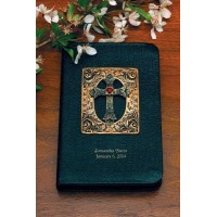 Antiqued Brass and Garnet Cross Bible - Choice of KJV or NKJV Compact Edition